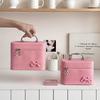 Pink Bow PU Leather Makeup Bag Portable Handheld Makeup Case Skincare Product Storage Box  Trips