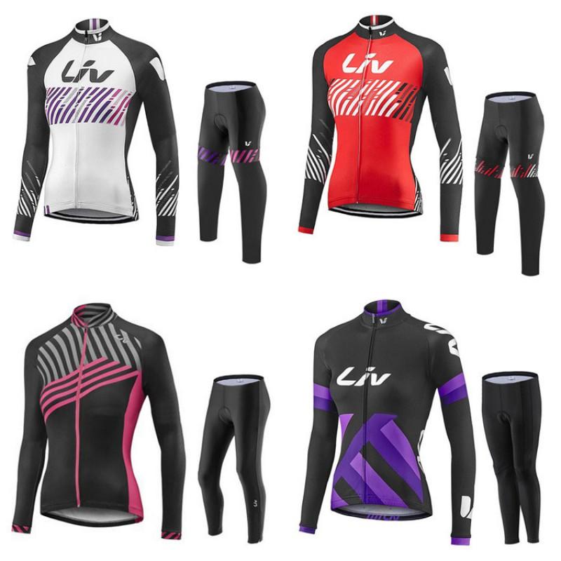 1 Womens Cycling Jersey Bib Shorts Set Long Sleeve Quick Dry Breathable Road Bike Apparel Riding