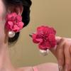 High Grade Versatile Pierced Earrings Retro Hong Kong Style 3D Rose Pearl Super Fairy Atmospheric Women Drop Earrings