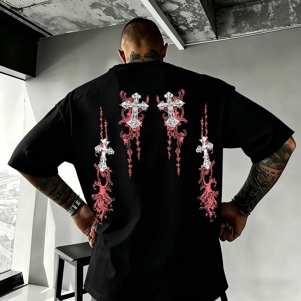 Classic Y2K Gothic Style High Street T-shirt Print Oversized T Shirt Harajuku Round Neck Cotton Tops Gothic Cotton Oversized T-shirts