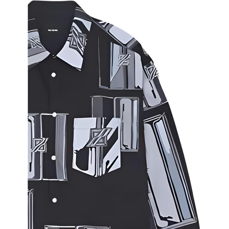 WE11DONE FW21 Printed Long Sleeve Shirt Men Shirts WD-BL3-21-146-M-BK