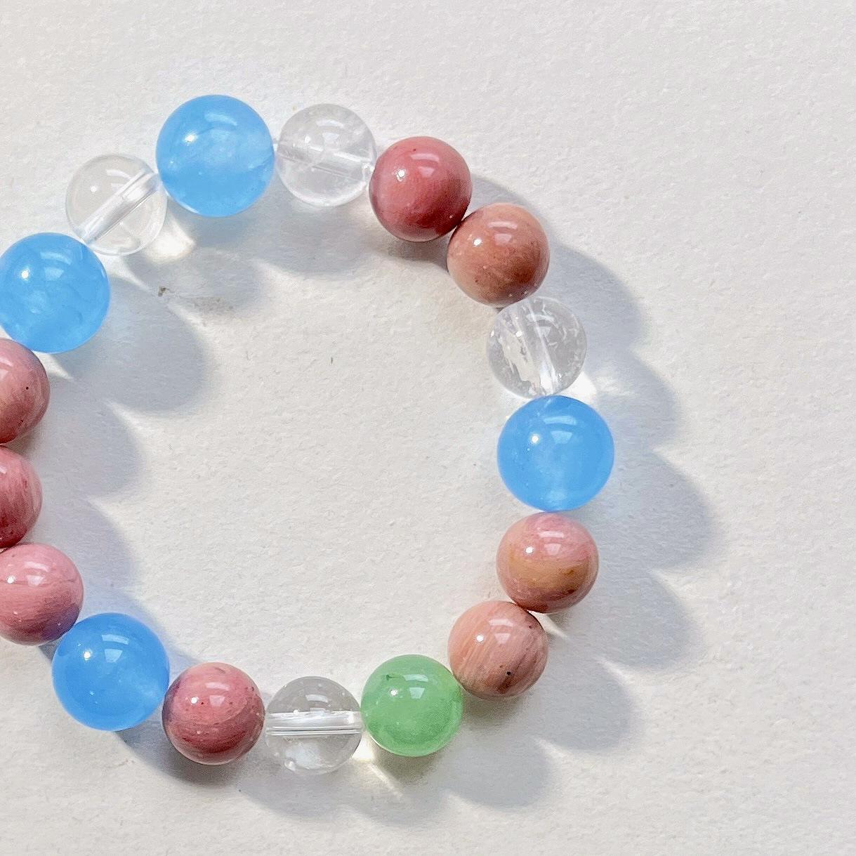 10-12Mm Blue Quartz Rock Natural White Crystal Mahogany Grain Design Bracelet Bracelet