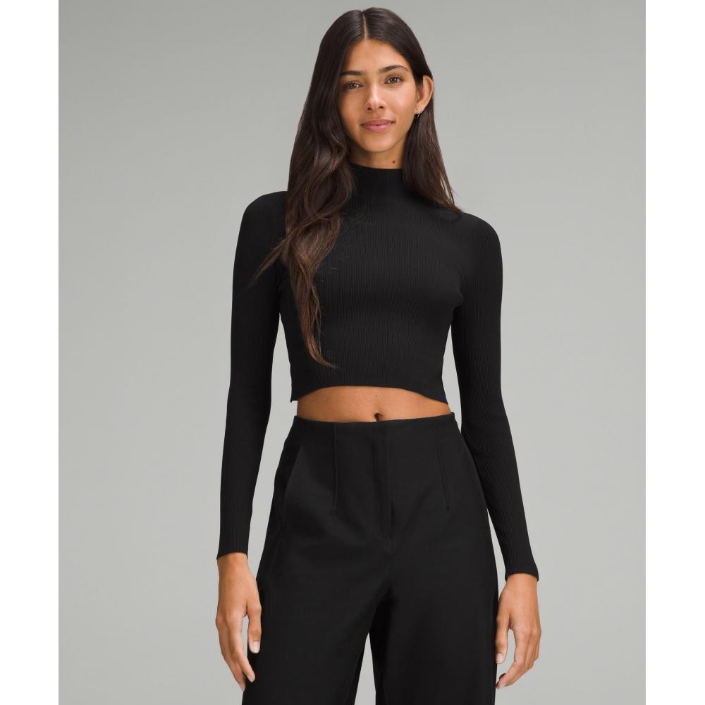 

Lululemon Ribbed Knit Twist Back Mockneck Sweater Black XL