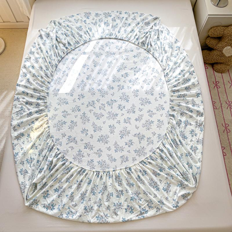 Washed Cotton Fitted Sheet with Elastic Bands Non Slip Adjustable Mattress Cover Printed  Pure Cotton  for Double King Queen