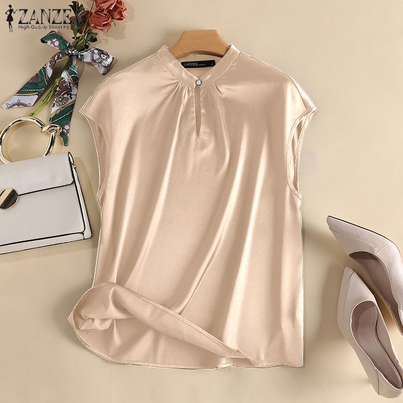 

ZANZEA Летняя повседневная женская блузка с круглым вырезом и короткими рукавами