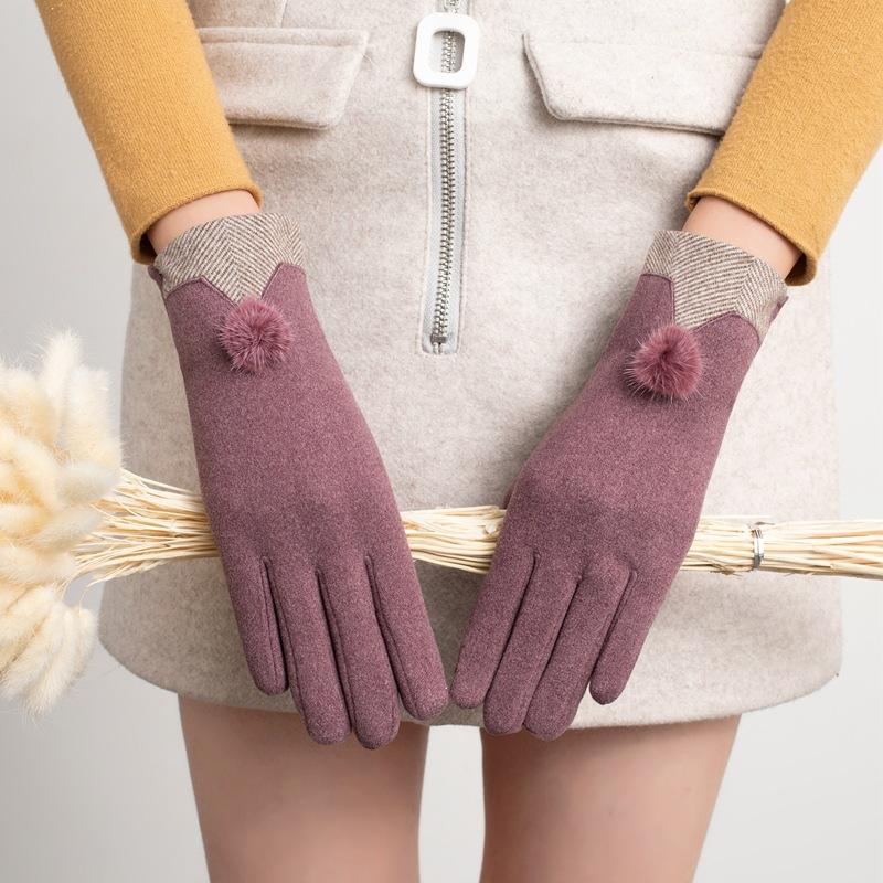 New Female Autumn Winter Non-Inverted Velvet Cashmere Full Finger Warm Lace Gloves Women Cotton Touch Screen Gloves G82