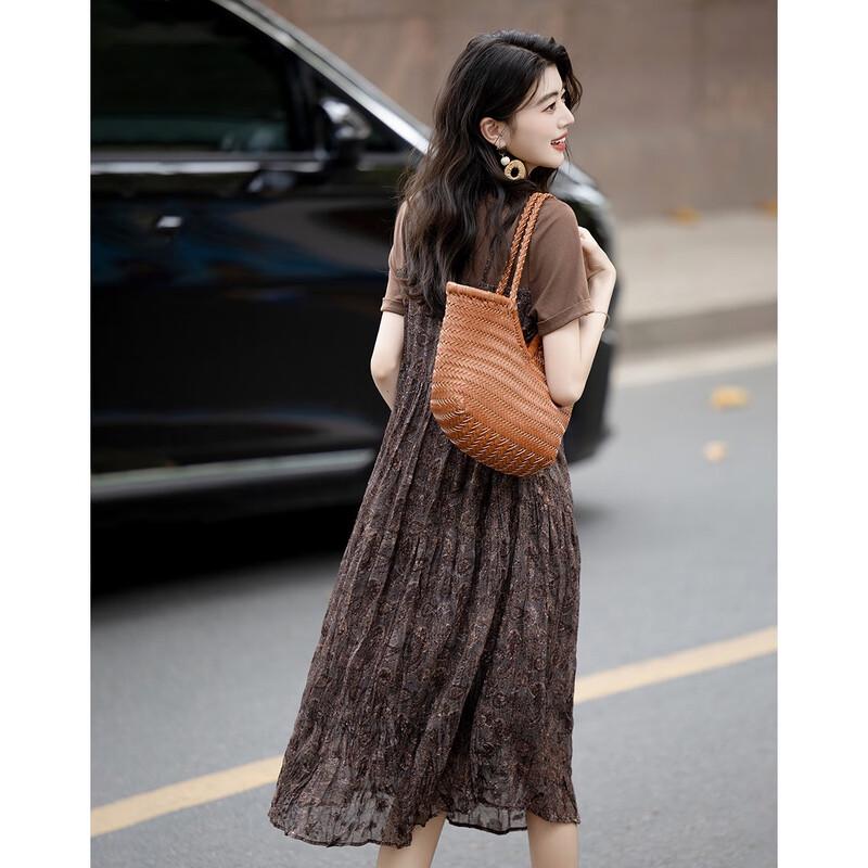 Demana Summer French A-Line T-Shirt Style Faux Two-Piece Dress