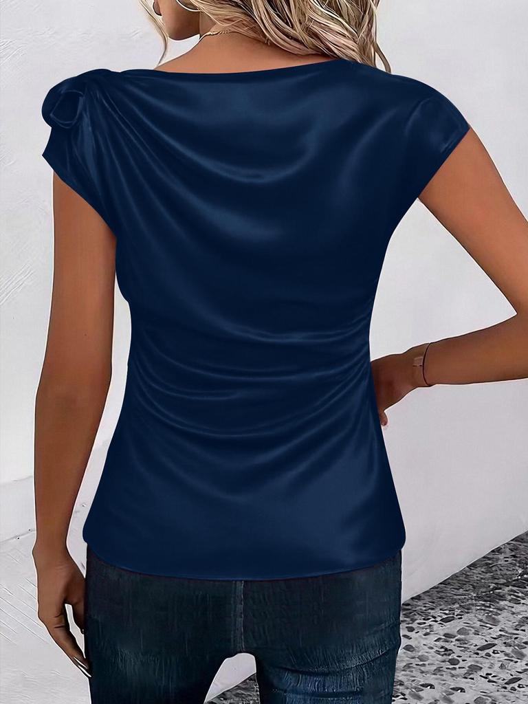 2026 European & American Women's Solid Color Satin One-Shoulder Sleeveless Commuting Top