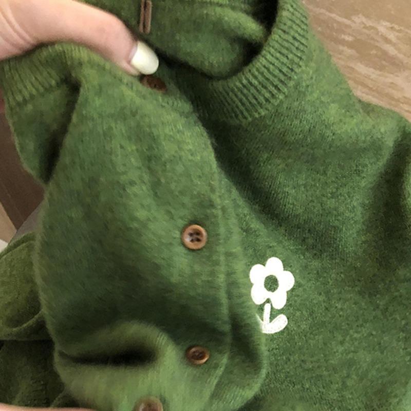 Frühherbst Super Gutaussehend Einzigartig Schönes Oberteil Locker Fauler Stil Leichter Luxus Luxus Grüner Strickcardigan für Damen