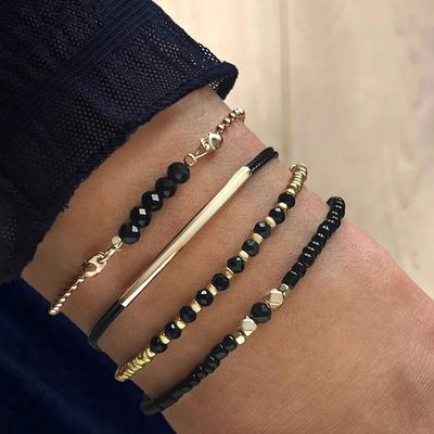 Set di Braccialetti Fatti a Mano in Pietra di Vetro Nero per Donne Semplice Corda Intrecciata Catena Braccialetto Moda Femminile Gioielli Accessori