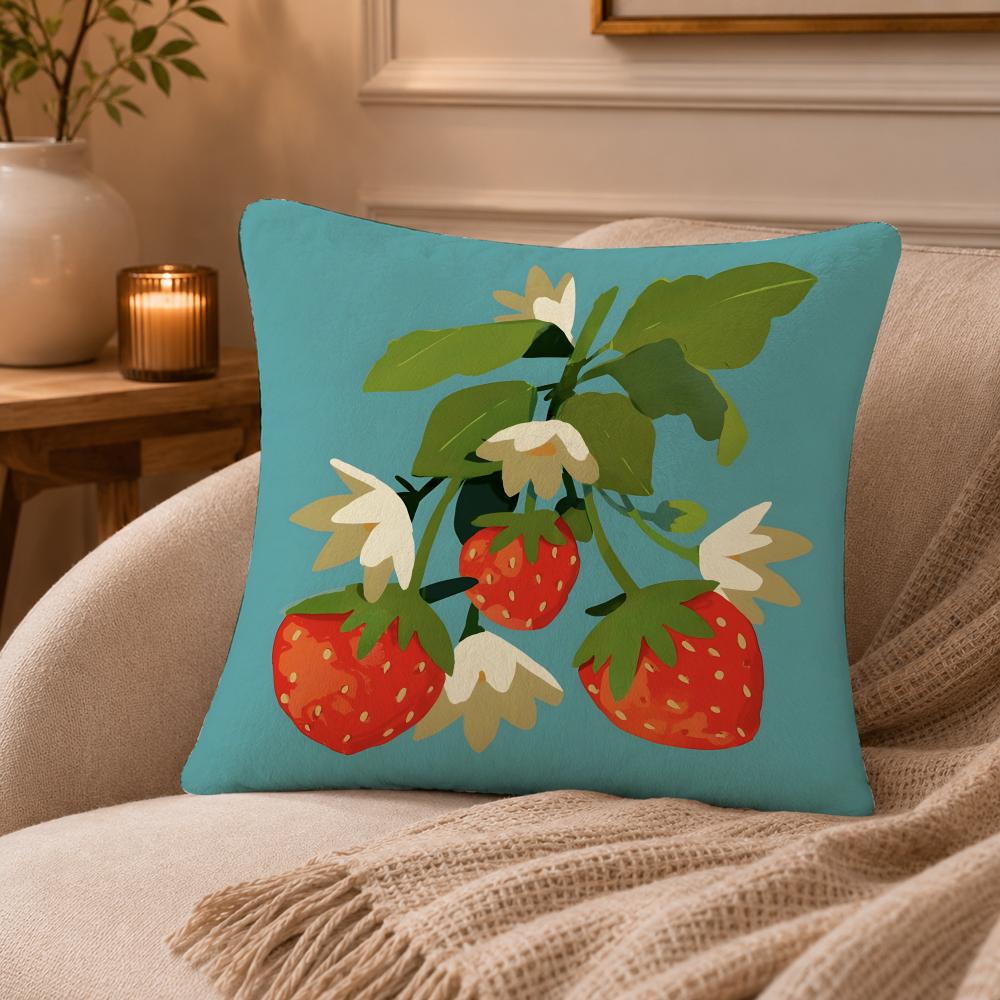 Strawberries Cushion Cover Anti-dustmite Pillowcase Invisible Zipper Silky Short Plush Sofa Cushion Cover