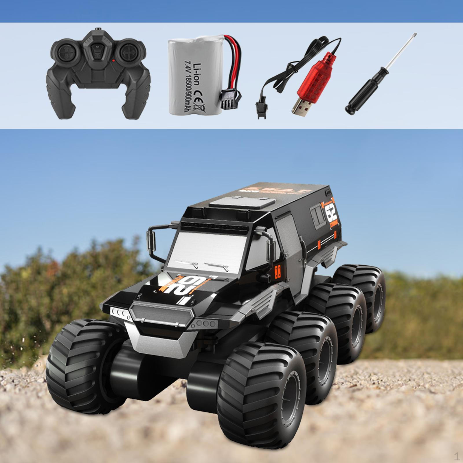 

Автомобиль-амфибия с дистанционным управлением, электрический RC, вращение, пляжные игрушки, противоскользящие праздничные подарки, внедорожник чёрный