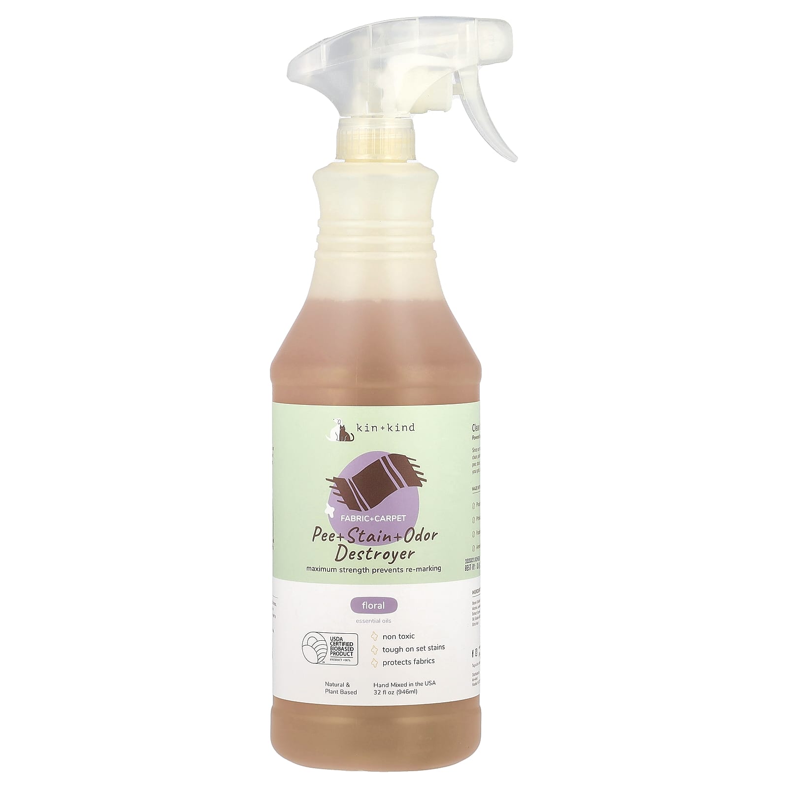 

Kin+Kind, средство для удаления мочи, пятен и запаха, для тканей и ковров, цветочный аромат, 32 жидких унции (354 мл)