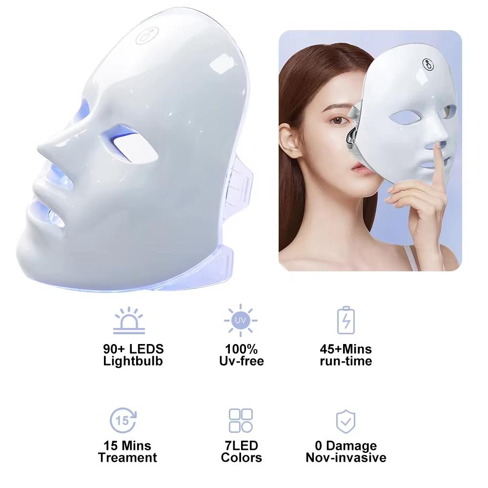 Seven Color Spectrum LED Photon Beauty Mask USB Rechargeable Photon Therapy Firming Lifting Whitening Skin Treatment Lamp