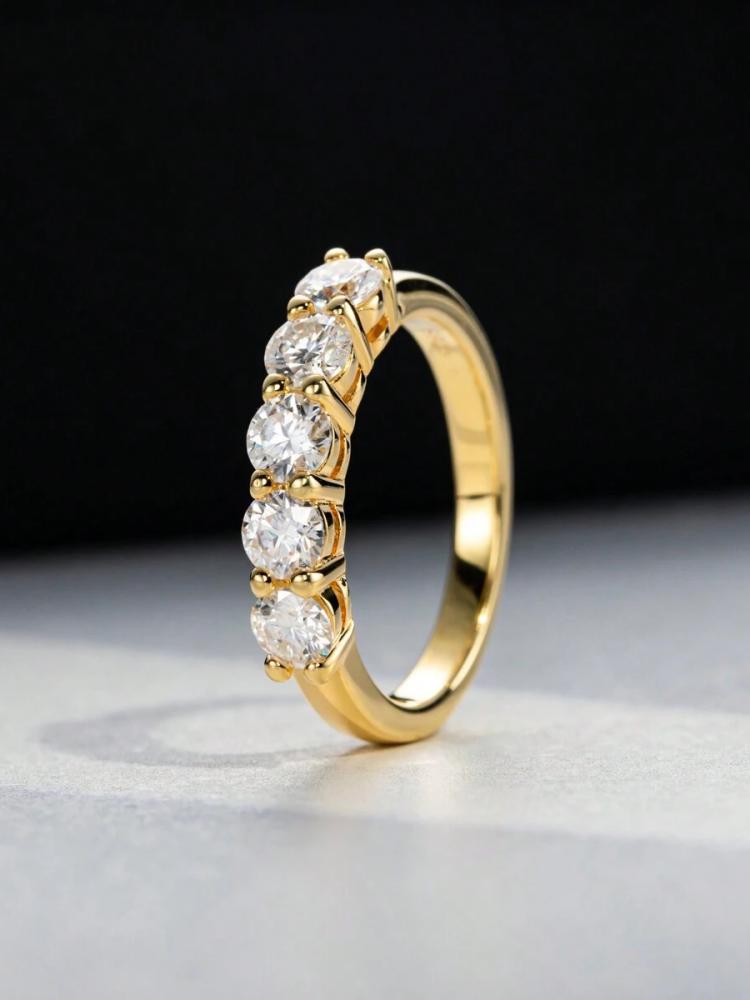 Anello in Argento 925 Semplice Classico Lucido a Cinque Stelle con Zirconi per Donna Fidanzamento Matrimonio Gioiello di Lusso di Alta Qualità