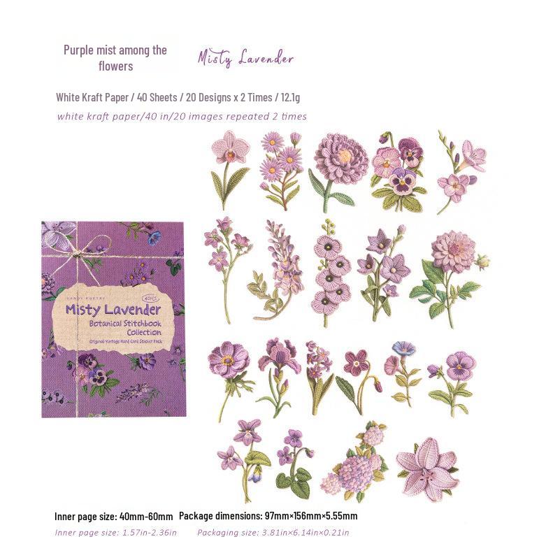 Sugar Poetry Floral Fabric Stickers: Retro Plant Embroidery, DIY Journal & Scenery Collage Pack.