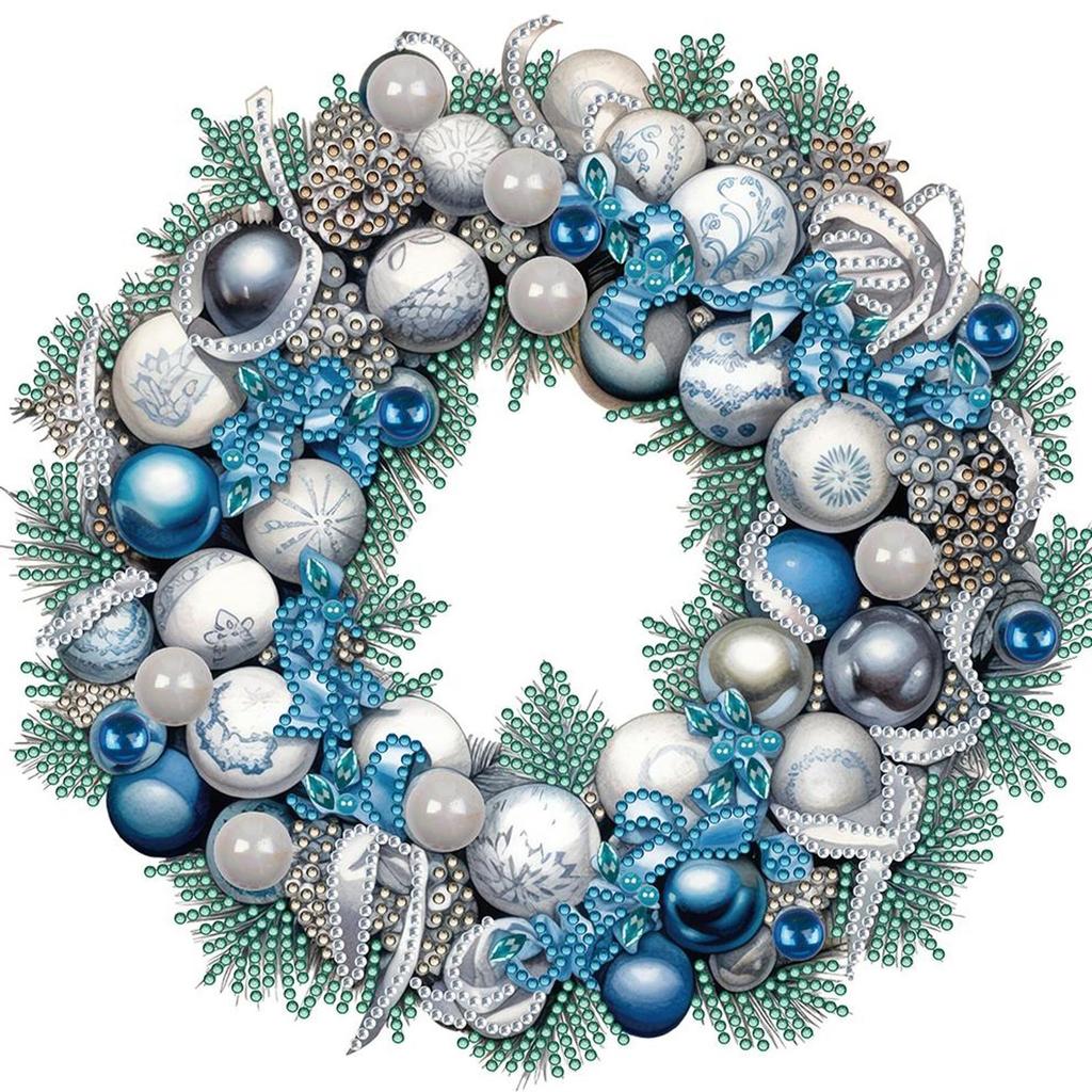 Sparkling Christmas Wreath Diamond Art Kit Partial Drill 12x12 Inch Canvas