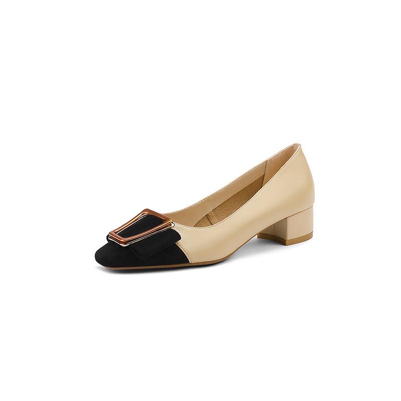 

British Style Square Head Low Heel Light Mouth Fashion Single Shoes Women S Summer Fashion Mix And Match Color Matching Loafers 35 абрикосовый
