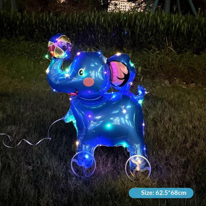 HUAHUAElephant Inspired Standing 4D Glow Foil Balloons with Wheels for Child's Birthday and Baby Shower DecorationsHUAHUA