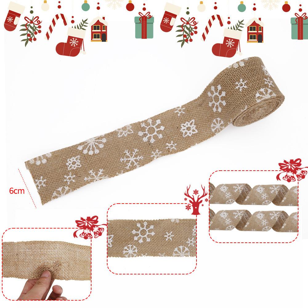 6cm Wide Decorative Snowflake Natural Burlap Christmas Ribbon For Charming Holiday Touches