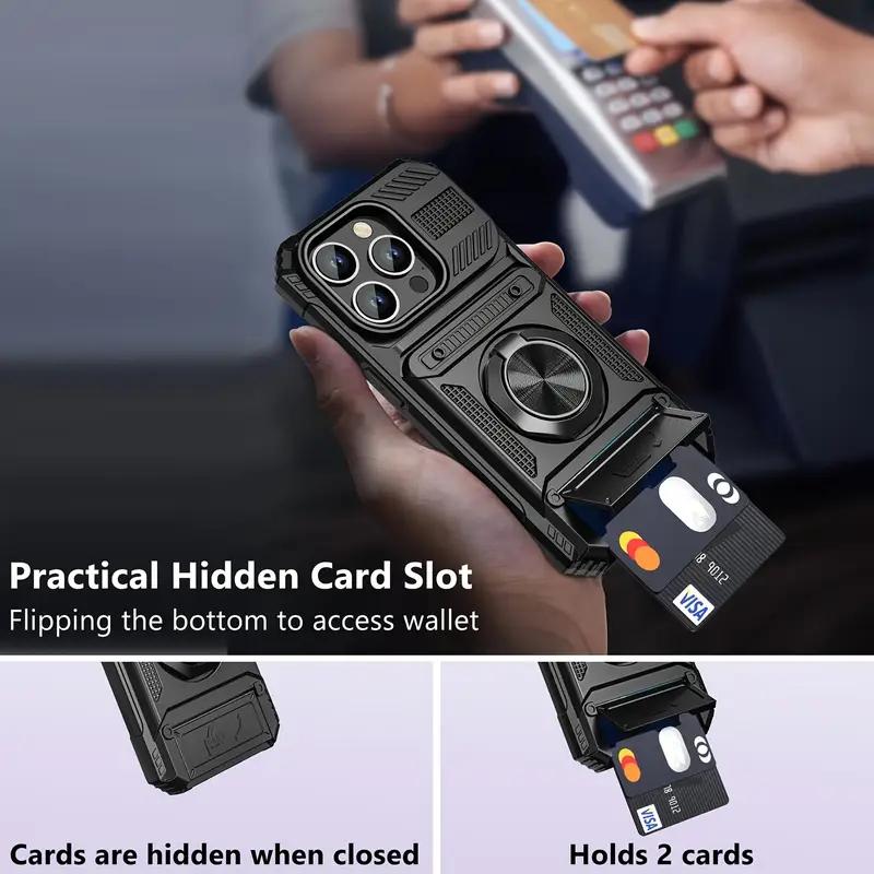 Odolné pouzdro Pro iPhone 17 16 14 13 Pro Max iPhone 11 Magnetický otočný kroužek Skryté sloty na karty Plné krytí Fundas Coque