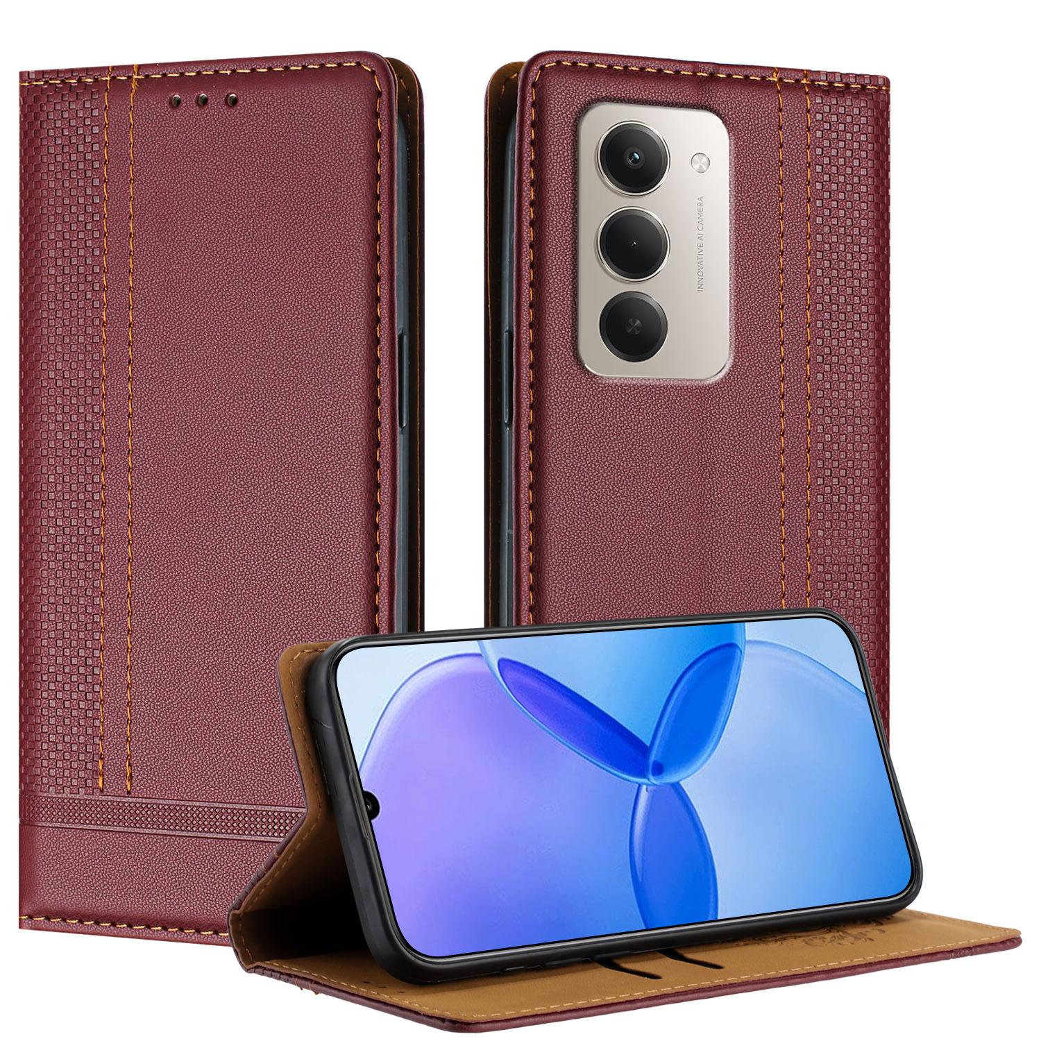 

Для Xiaomi Redmi 15 5G (Глобальний) (169мм) Чохол-книжка L-подібний з візерунком-сіткою Шкіряний з підставкою та слотами для карток