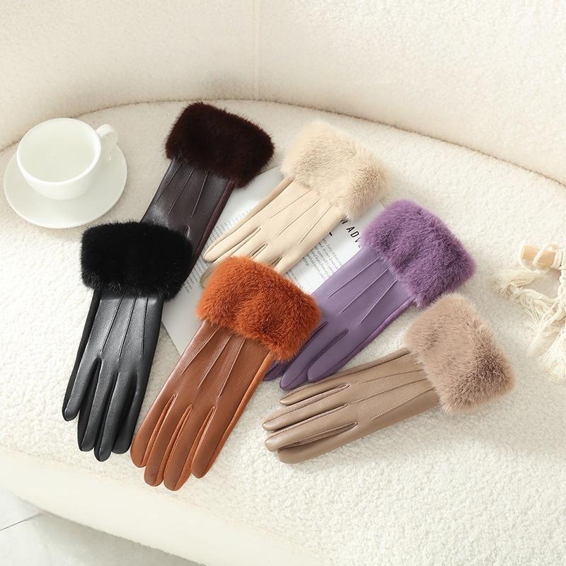 Luxury Winter Ladies Gloves Soft Faux Fur Trimmed Cuffs Warm Thick Windproof Gloves Outdoor Elegant Gloves Winter Accessories