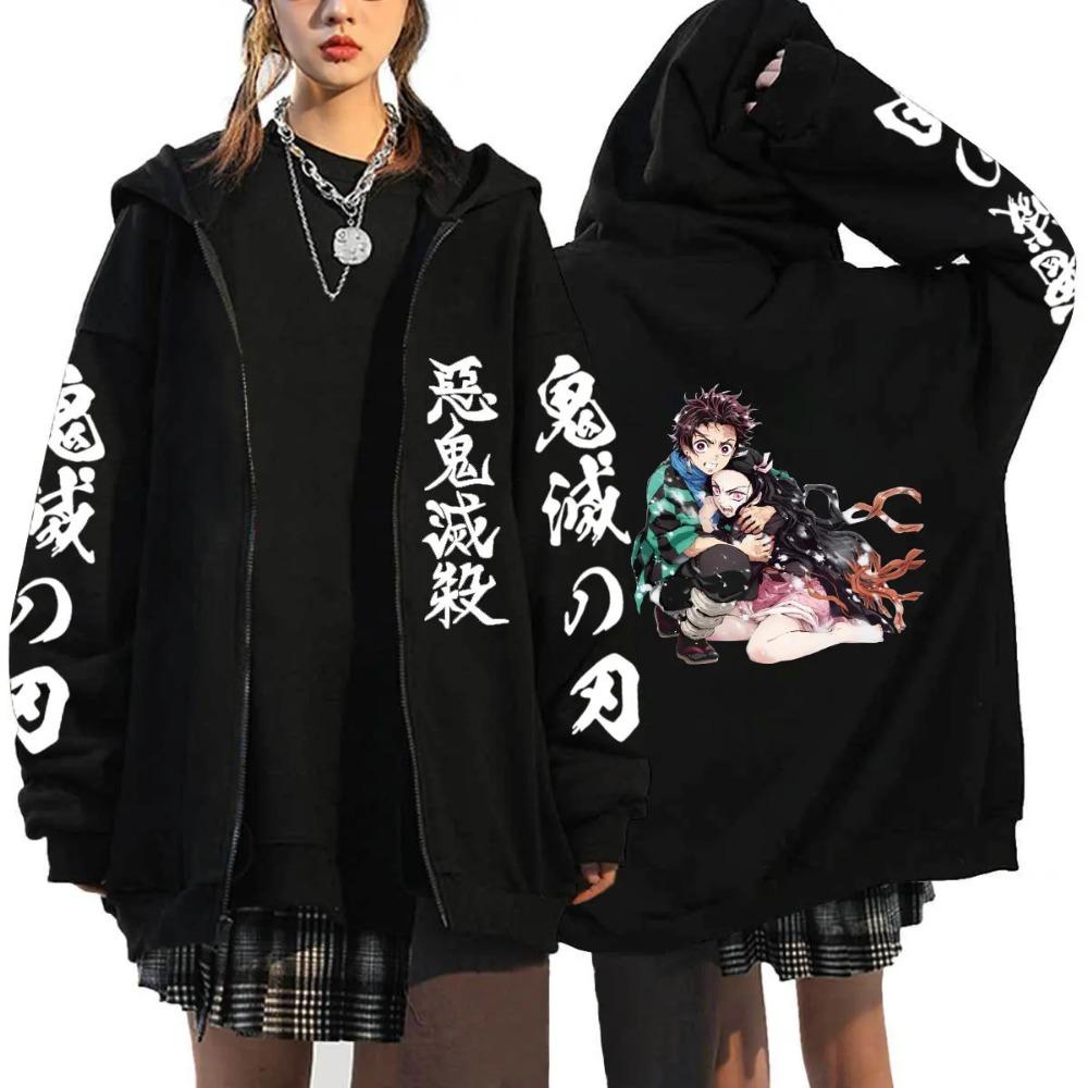 Hot Anime Demon Men Women Zip Hoodies Harajuku Sweatshirt Zipper Jacket Slayer Kamado Nezuko And Kamado Tanjirou Print Hooded