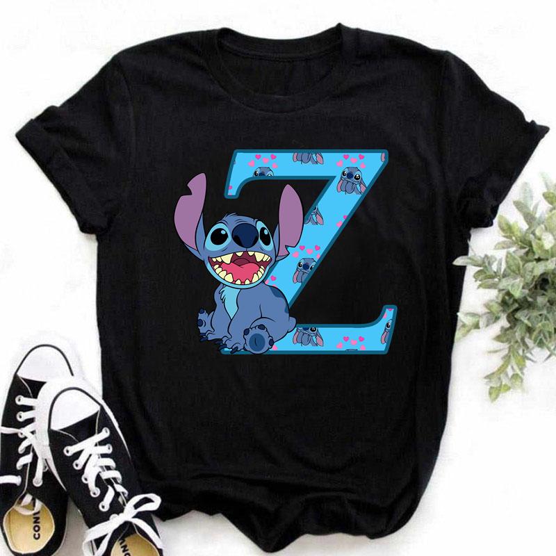 Disney A-Z Buchstabe Sommer Damen Bedrucktes T-Shirt Lässiges Oberteil T-Shirt Mode Cartoon Übergröße T-Shirt Kawaii Y2k T-Shirt