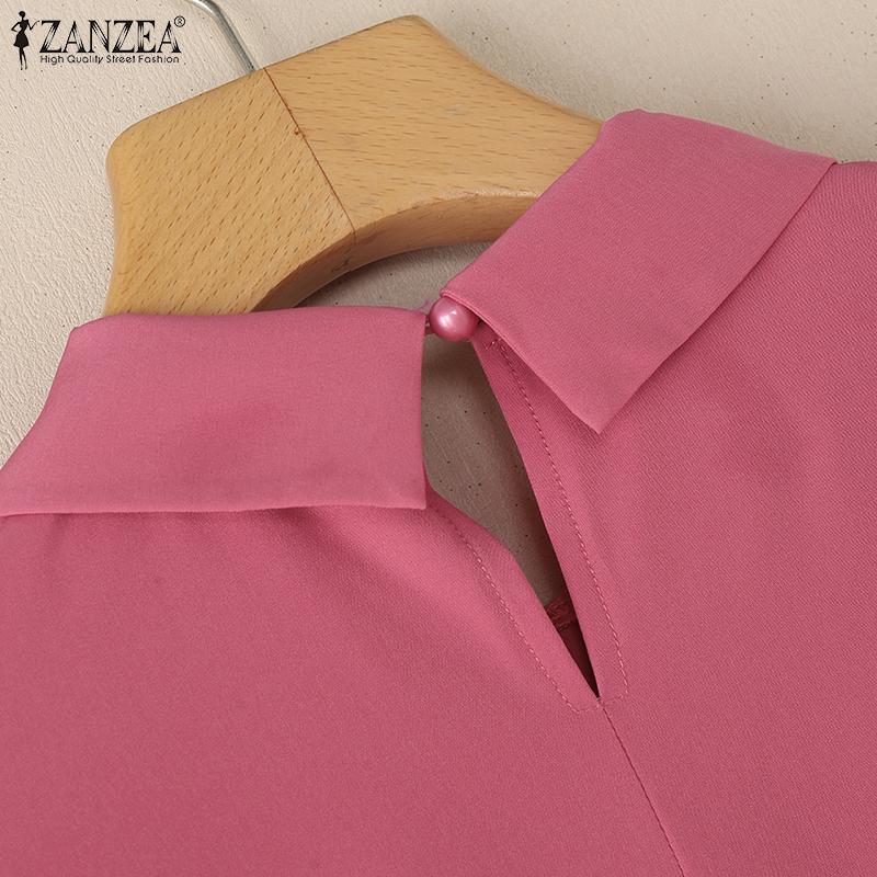 ZANZEA Women Summer Turn Down Collar Loose Casual 3/4 Sleeve Solid Blouse