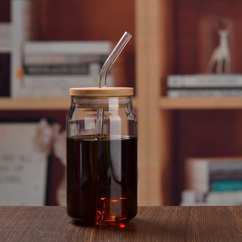 Hohes Borosilikatglas Cola-Strohhalmbecher mit Deckel - Transparent, Einschichtig, Beliebtes Haushaltsdesign