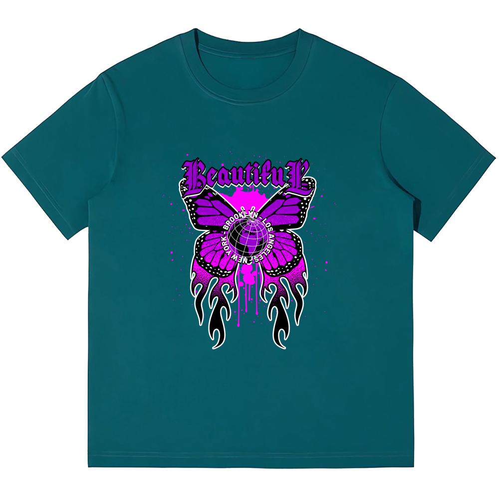 

230GSM плотные хлопковые мужские футболки с красивой бабочкой и принтом в стиле ретро, ​​панк-футболка Harajuku, повседневная уличная одежда, футболки