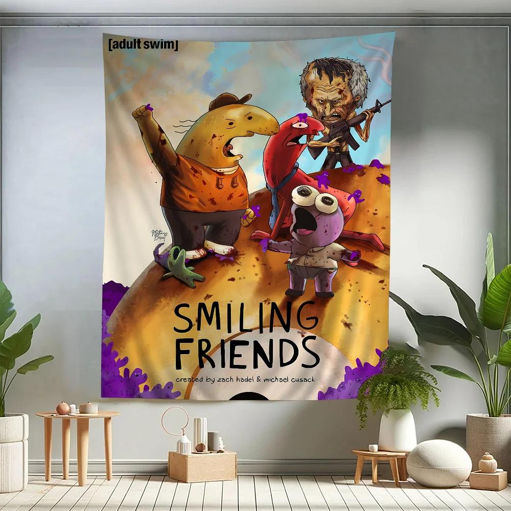 VIKAMA Cartoon SSmiling Friends Colorful Tapestry Wall Hanging Bohemian Wall Tapestries Mandala Wall Art Decor