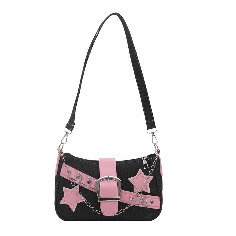 Modna jeansowa torebka na ramię z łańcuszkiem i nitami w kształcie gwiazdy dla kobiet - Jesień 2025
