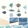 10 Pcs Wood Nautical Wall Decor Rustic Beach Theme Fish Starfish Sailboat Coral Wall Art Coastal Ocean Hanging Sculpture for Living Room Bedroom