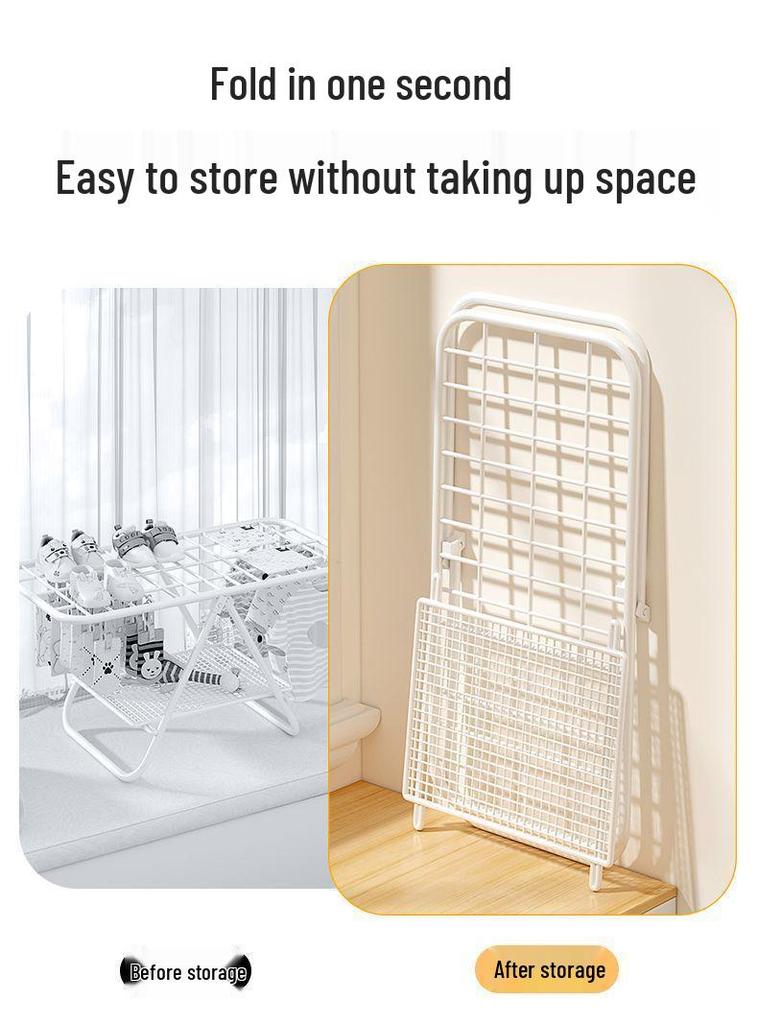 Foldable Balcony Clothes Drying Rack with Storage for Baby Clothes, Socks, and Underwear