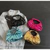 Women's Glossy Metal PU Cloud Handbag with Pleated Design - European & American Style