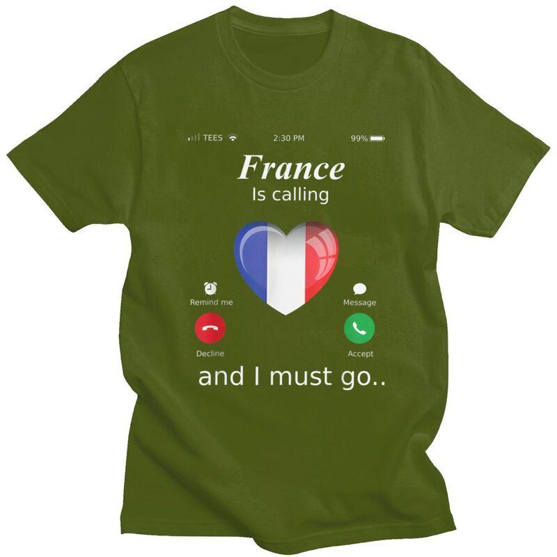 La Francia Chiama e Devo Andare T-shirt da Uomo Tshirt Moda Regalo San Valentino Maglietta T-shirt Bandiera Francese