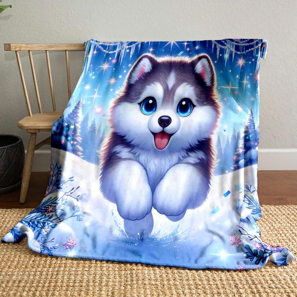 Süße Husky im Winterwunderland Aufdruck Decke weich und gemütlich perfekt für das Wohnzimmer Bett Sofa oder ein Nickerchen,Geschenk