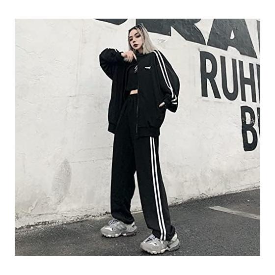 [D.IIZOO] Korean Style Jersey Top and Bottom Set, Women's Sweatshirt, 2-Piece Setup, Hoodie, Activewear, Casual, Sports, Loungewear, Loose, Large