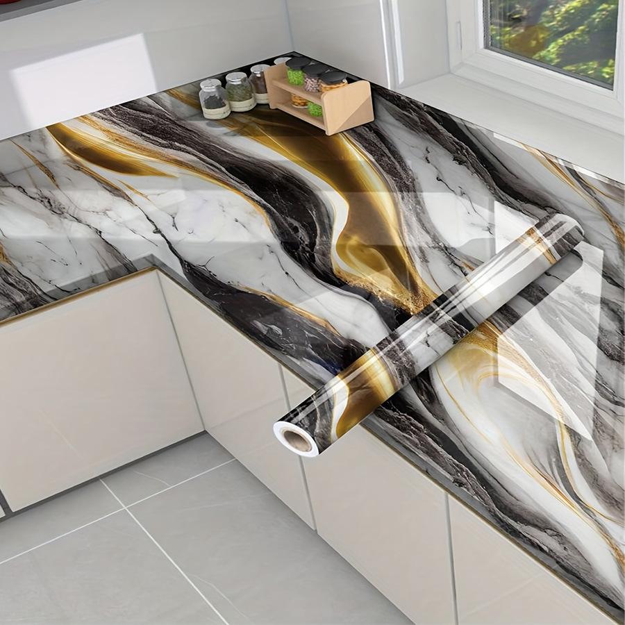 40cm Self-Adhesive Marble Film Oil-Proof Heat-Resistant Kitchen Wall Stickers for Cabinet Home Renovation Decorative Wallpaper