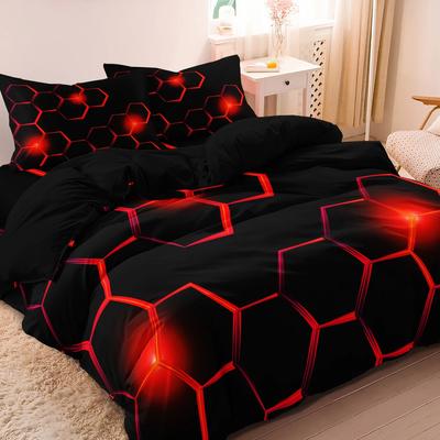 3 Pieces  Geometric Bedding Set 3D Hexagonal Honeycomb Pattern Duvet Cover Set, Digital Print Polyester Fabric Design Pattern