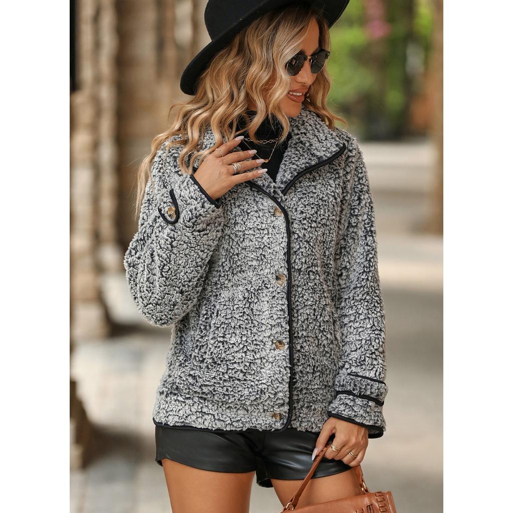 GMXIA Autumn and Winter Fashion Women's Long-sleeved Single-breasted Lapel Plush Jackets & Coats