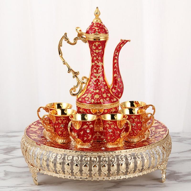 Wine set, Alloy Home New Wine Pot Glass Set, European Exquisite Vintage Wine Glass, Creative Wine Pot Set Home Decoration,1Set