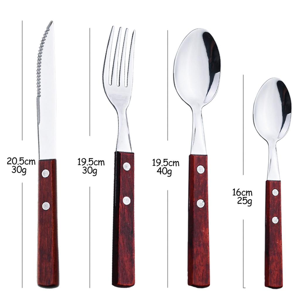 24Pcs Cutlery Wooden Handle Cutlery Set Stainless Steel Tableware Knife Fork Tea Spoon Silverware Western Flatware
