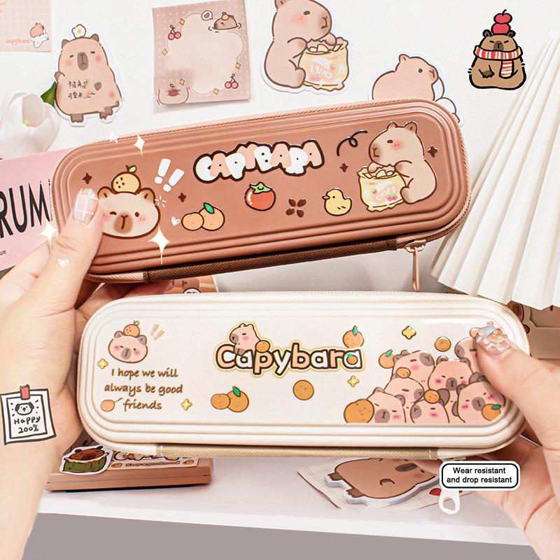 Cute Large Capacity Capybara Pen Bag Waterproof Single Layer Stationery Storage Bag Zipper Funny Pen Pouch Children