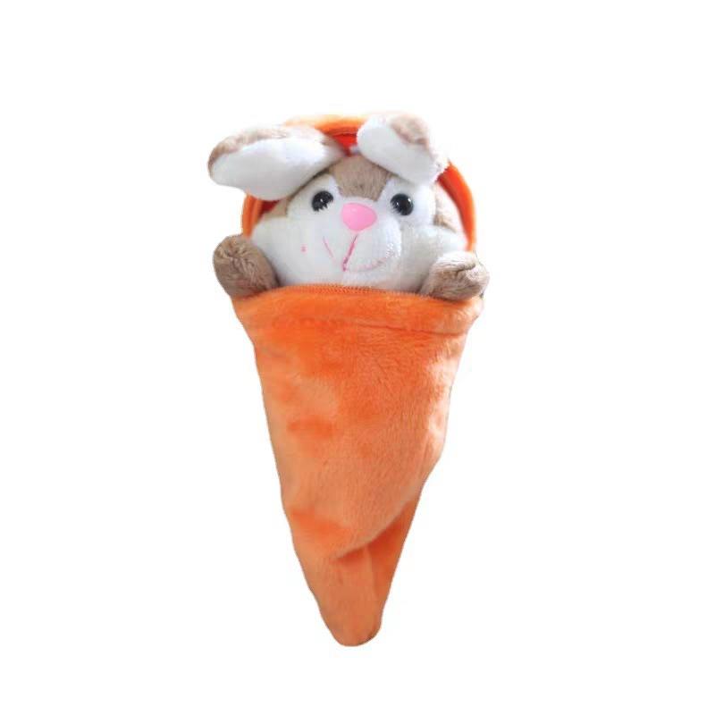 Kawaii Plush Carrot Keychain Bunny Hiding in Carrot with Zipper Pouch Cute Cartoon Animal Plush Toy for Bag Gift for Kids Adults