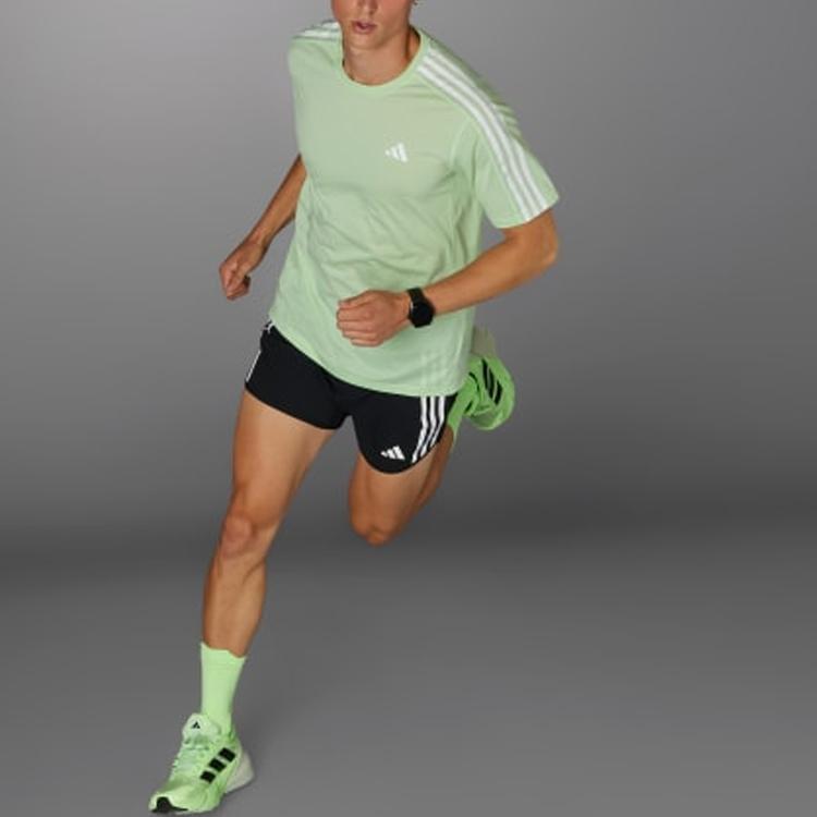 Adidas Striped Print Crew Neck Short Sleeve T-Shirt Men Tops Green IQ3833