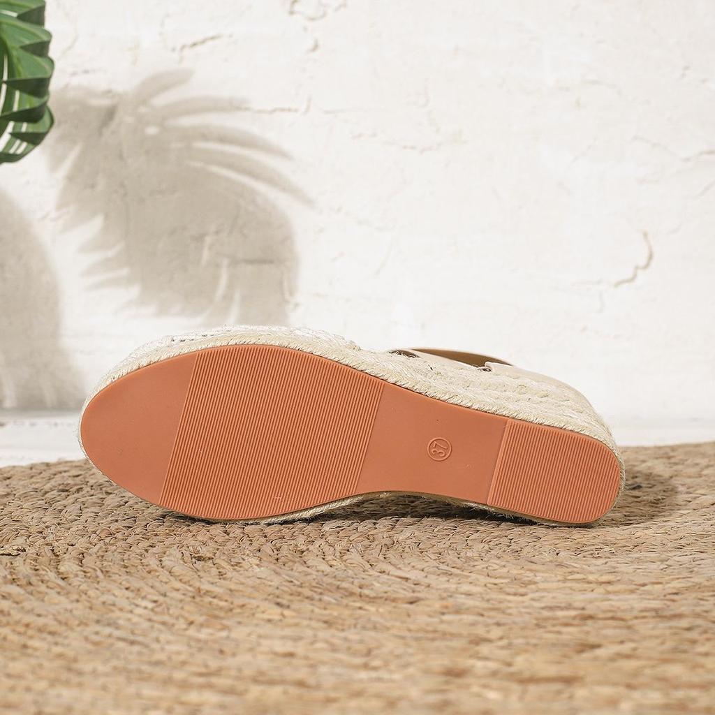 Women's Plus Size High Heel Straw Woven Sandals - Thick Sole, Height Increasing, Single Strap, European & American Style.
