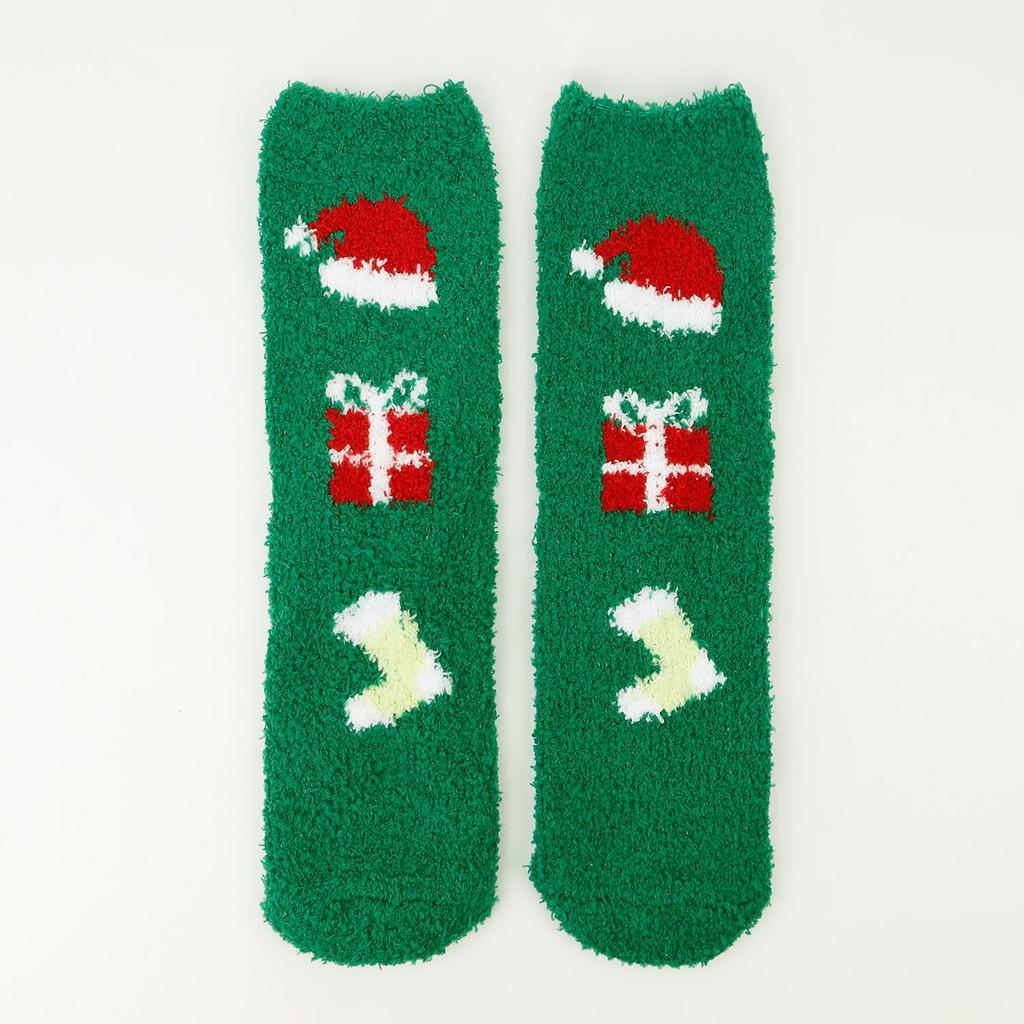 Autumn Winter Christmas Cartoon Elk Coral Fleece Velvet Sleep Socks